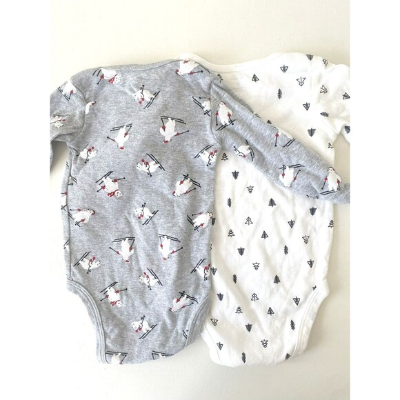 NWOT Carter's Boys Bodysuit Rompers Newborn Polar Bear Skiing Trees Holiday 6 Mo - Picture 4 of 4